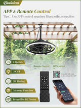 Fanbulous Outdoor Ceiling Fans with Light for Patios, 20" Weatherproof Plug in Ceiling Fan, Gazebo Fan Remote&APP Control, 3CCT Dimmable,Caged Ceiling Fan with Hanging Hook for Porch, Pergola,Canopy Fanbulous