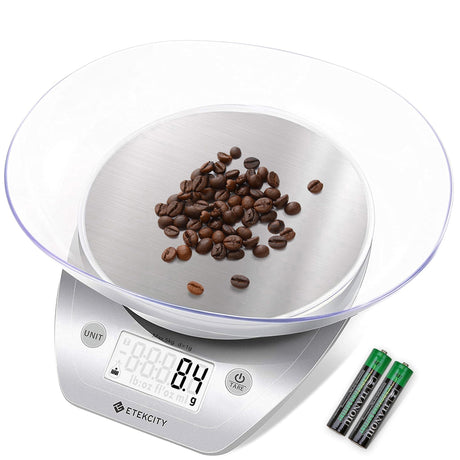 Etekcity 0.1g Food Kitchen Scale, Bowl, Digital Grams and Ounces for Weight Loss, Dieting, Baking, Cooking, and Meal Prep, 11lb/5kg, Stainless Steel Silver Etekcity