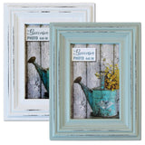 Buecasa Rustic 4x6 Inches Wooden Picture Frame Pack of 2 Vintage Cyan and White in Gift Box - Distressed Wood High Definition Glass Photo Frame Outside 6x8 Inches Buecasa