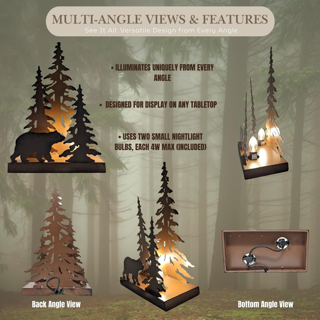 Rustic Metal Bear Silhouette Table Lamp – Forest-Inspired Night Light for Cabin, Lodge, and Woodland Décor BestGiftEver