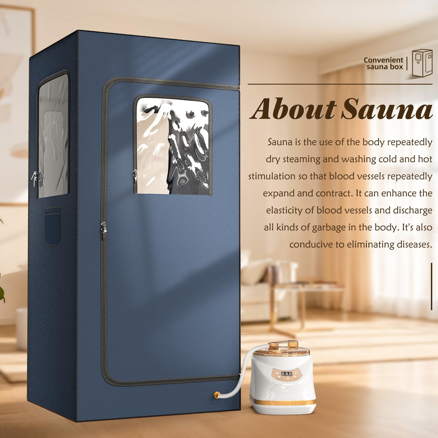 AISFUTR Home Steam Sauna Box, Full Size 600D Sauna Tent with 3L & 1500 Watt Steam Generator, Portable Indoor Personal Sauna Relaxation Kit with Remote Control, Foldable Chair, Mat, Foot Rest (Tall)