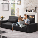 HIFIT 105" Black Faux Leather Sofa Couches for Living Room, Modern Comfy Couch with 28" Deep Seat & Fluffy Cushion, 4-Seater Home Sofa Living Room Furniture for Office with 2 Pillows, Solid Wood Frame HIFIT