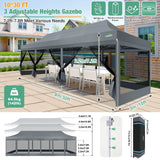 COBIZI 10x30 Canopy Tent, Heavy Duty Pop up Canopy with Sidewalls, Waterproof Easy Setup Canopy with Mosquito Netting, Outdoor Instant Screen Tents for Parties, Wedding with Roller Bag, Gray COBIZI