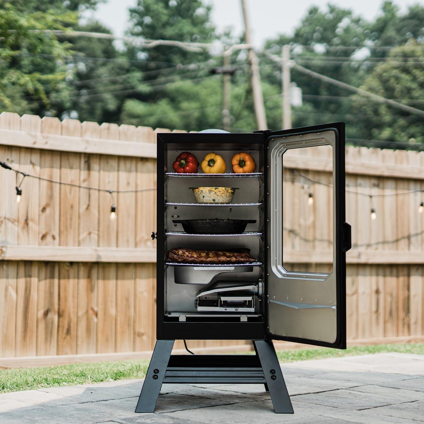 Masterbuilt® 40-inch Digital Electric Vertical BBQ Smoker with Leg Kit, Side Wood Chip Loader and 970 Cooking Square Inches in Black, Model MB20070122