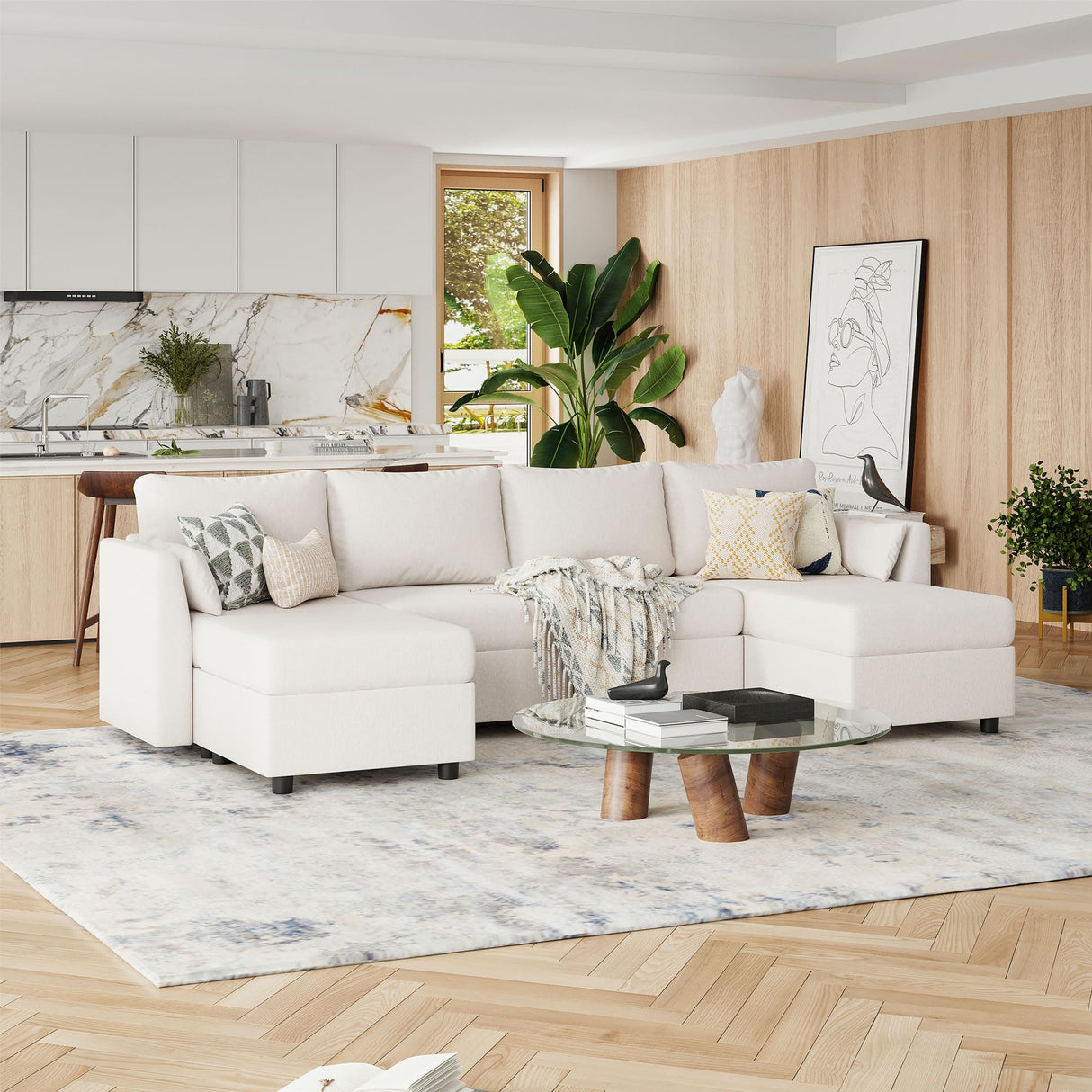 Huatean Home Modular Sectional Sofa, 6 Seat Modular Couch with Storage, Memory Foam, Convertible Sectional Couches for Living Room, U Shaped Comfy Modular Sofa with Chaise, Cream Huatean Home