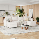 Huatean Home Modular Sectional Sofa, 6 Seat Modular Couch with Storage, Memory Foam, Convertible Sectional Couches for Living Room, U Shaped Comfy Modular Sofa with Chaise, Cream Huatean Home