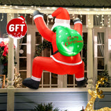 6FT Christmas Inflatable Decorations Hanging Santa Built-in Bright LEDs, Climbing Santa Claus with Gift Bag Christmas Roof Blow Up Yard Inflatables Decoration for Window Wall Outdoor Xmas New Year zukakii