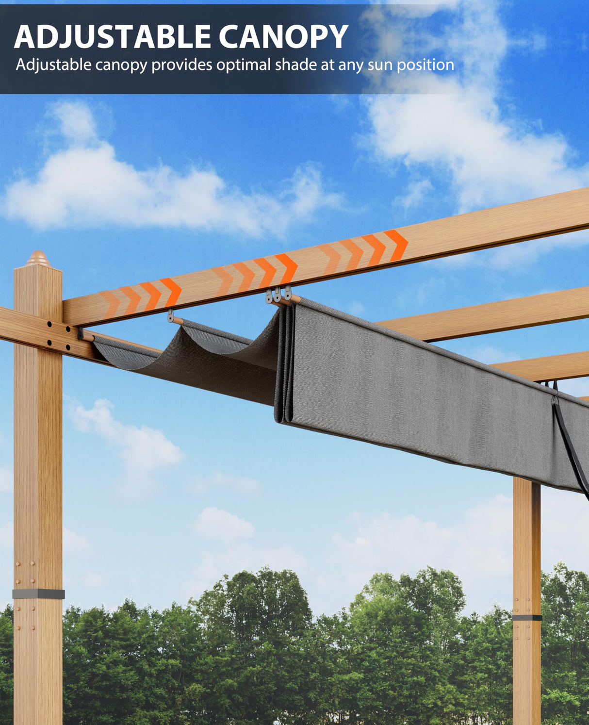 Garvee 10x10 Ft Outdoor Pergola with Retractable Canopy – Upgraded Aluminum Faux Wood Grain Metal Patio Pergola for Modern Backyard Deck, Porch, Grape Trellis in Grey Garvee