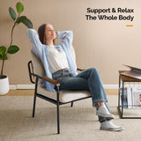 VINGLI Mid-Century Modern Accent Armchiar for Small Space, Small Comfy Upholstered Leisure Reading Chair with Wood Armrest for Bedroom, Living Room, Waiting Room, Linen Beige VINGLI