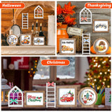 Bencailor 48 Pcs Interchangeable Seasonal Farmhouse Tiered Tray Decor Set Include Wood Frames with Ladders Cards Bow Knot,Tray Not Included(Year Round Seasonal) Bencailor