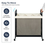 STO STO Laundry Hamper 3 Section, 120L Rolling Laundry Sorter Cart with Removable and Washable Liner Bag, Rolling Clothes Hamper with Metal Handle for Laundry Room and Bedroom STO STO