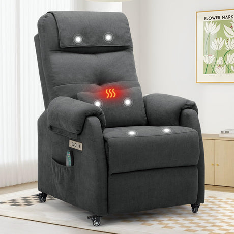 Korser Power Recliner Chair for Adults, Recliner for Small Spaces with Rollers, Electric Chair with Massage and Heat, USB and Type-C Charge Port, Fabric Recliner Chair for Living Room, Bedroom Korser