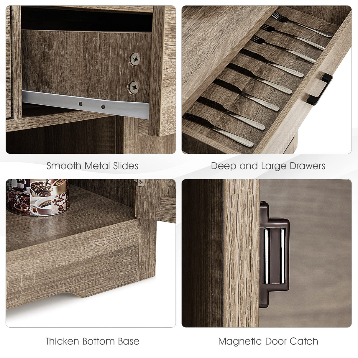 Giantex Buffet Cabinet, Farmhouse Sideboard with 2 Large Storage Drawers, Detachable Wine Rack, Wooden Kitchen Pantry Cupboard Credenza, Storage Cabinet for Living Room (Gray) Giantex