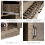 Giantex Buffet Cabinet, Farmhouse Sideboard with 2 Large Storage Drawers, Detachable Wine Rack, Wooden Kitchen Pantry Cupboard Credenza, Storage Cabinet for Living Room (Gray) Giantex