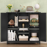 TEENFON Storage Cabinet with 2 Doors and 3 Adjustable Shelves, Entryway Cabinet, Coffee Bar for Living Room, Bedroom, Home Office, Entryway, Black TEENFON