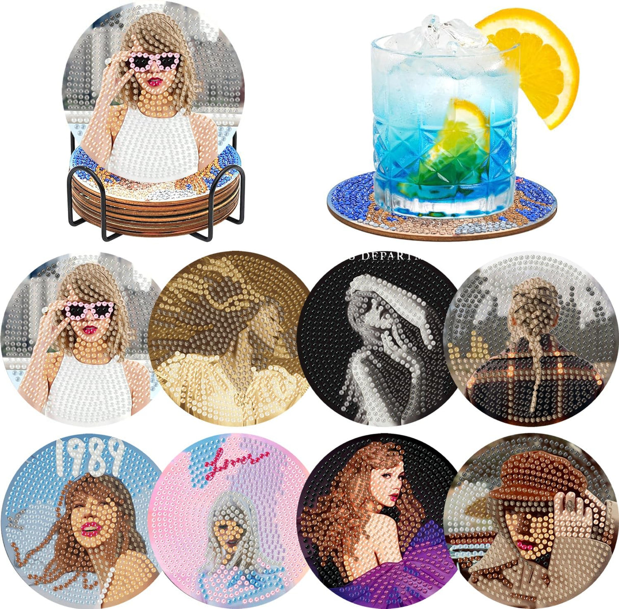 stnckic 8 Pcs Diamond Art Coasters Kit for Adults,Diamond Painting Coaster Set with Holder, DIY Bead Art Craft, Paint by Diamonds Art Coasters, Singer Merch Gifts for Girls and Women stnckic