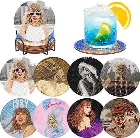 stnckic 8 Pcs Diamond Art Coasters Kit for Adults,Diamond Painting Coaster Set with Holder, DIY Bead Art Craft, Paint by Diamonds Art Coasters, Singer Merch Gifts for Girls and Women stnckic