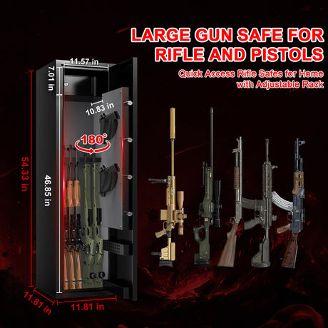 6-8 Gun Safe, Gun Safe for Rifles and Pistols, Gun Locker, Rifle safes for Home,Metal Gun Cabinet for Rifles and Shotguns, Dual Alarm & Mute System, Quick Access, No Assembly Required SHICHI