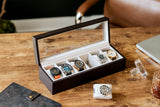 CASE ELEGANCE Solid Espresso Wood Watch Box Organizer with Glass Display Top CASE ELEGANCE