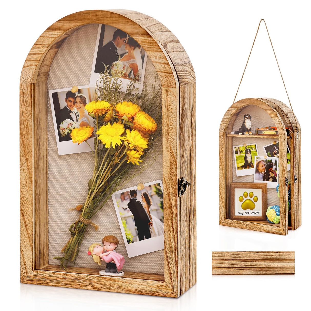 DGWJSU Shadow Box Frame 10x16 Large Shadow Boxes Display Cases with Linen Back and Removable Shelves, Picture Frame Wedding Bouquet Memorabilia Medals Photos Memory Box for Keepsakes, Carbonized Brown DGWJSU