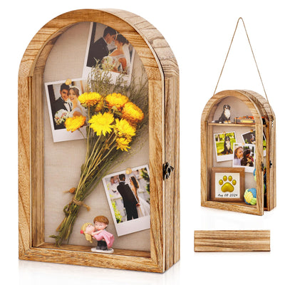 DGWJSU Shadow Box Frame 10x16 Large Shadow Boxes Display Cases with Linen Back and Removable Shelves, Picture Frame Wedding Bouquet Memorabilia Medals Photos Memory Box for Keepsakes, Carbonized Brown