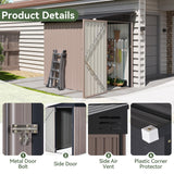Breezestival 6'x4' Lean to Shed Galvanized Steel Storage Sheds with Side Door Waterproof Utility Shed with Sloped Roof for Mower, Bike, Garden Tools (Brown) Breezestival