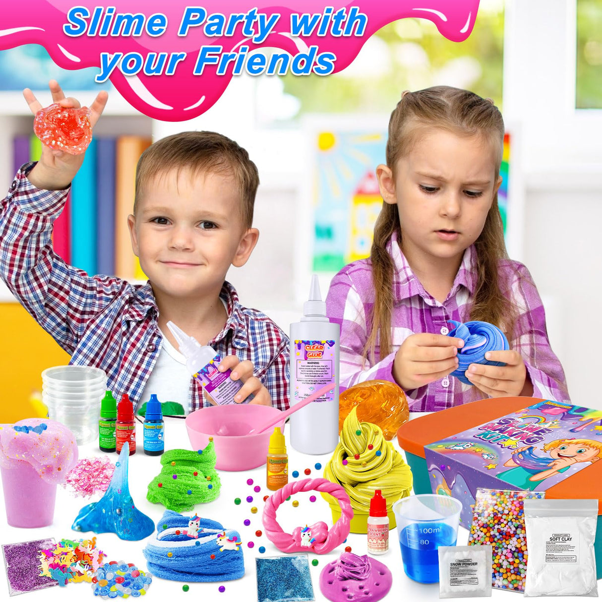 YOPINSAND DIY Slime Kit for Girls, Slime Making Kit for Girls 6-12, Glimmer Crunchy, Butter, Foam, Cloud Slime with Add-ins, Foam Balls, Charms, Party Favors Gift Toys for Kids YOPINSAND