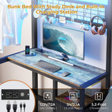 DICTAC Bunk Bed Twin Over Twin Size with Desk and Charging Station L-Shaped Metal Bunk Bed with Led Lights & Storage Shelves and Drawers Twin Size Loft Bed for Teen,Safety Guardrail and Ladder,Black DICTAC