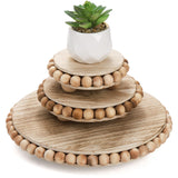 Peohud Set of 3 Wood Risers for Display, Farmhouse Wooden Pedestal Stand, Rustic Stool Plant Pot Holder, Beaded Display Riser for Tiered Tray Home Kitchen Counter Table Decor, 9.5/6/4 Inches Peohud