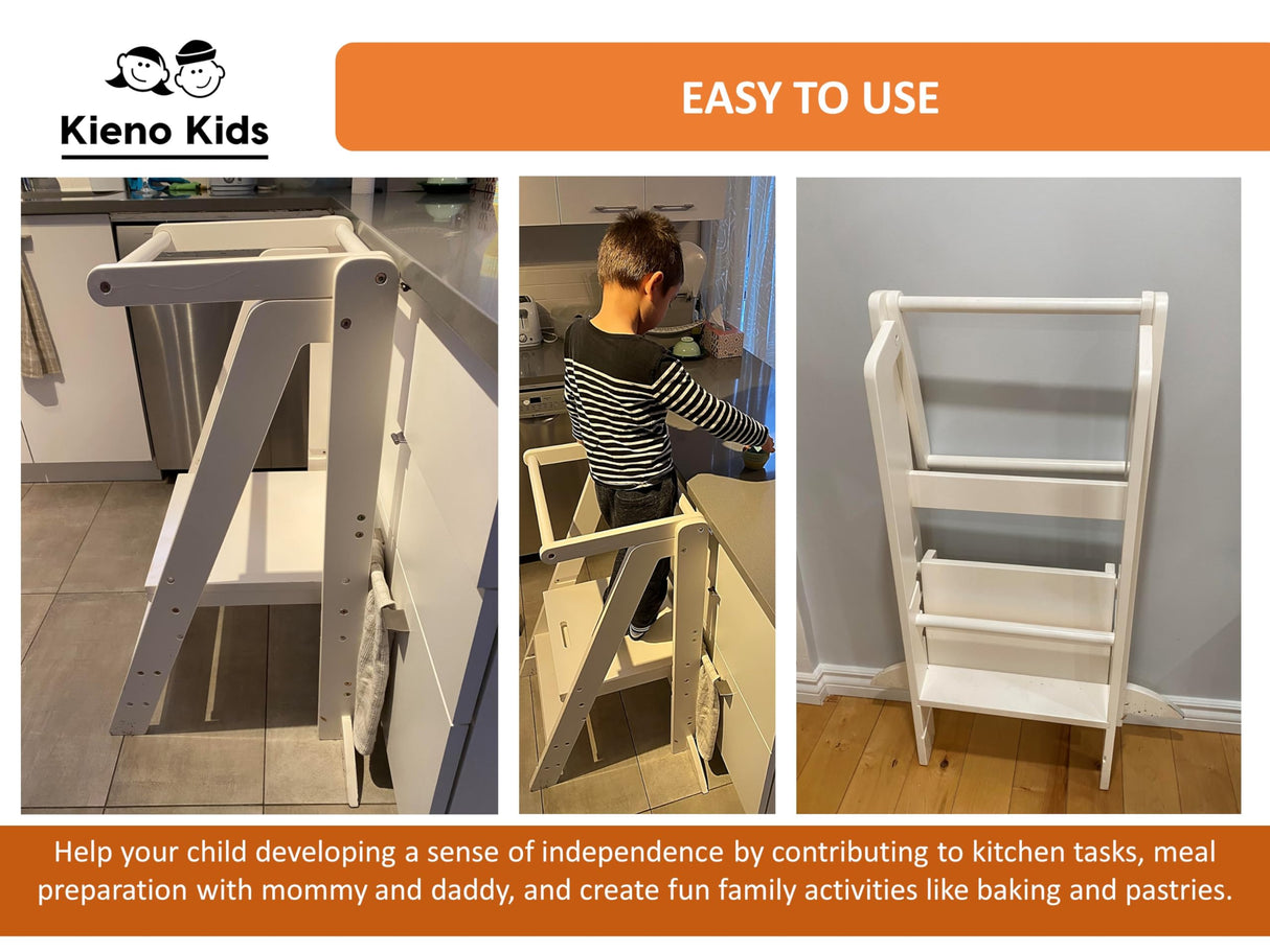 Foldable Kitchen Stool for Kids - Foldable Toddler Tower, Kitchen Stool for Toddlers, Toddler Standing Tower, Toddler Tower, Kids Stool (Wood Color) Kieno Kids