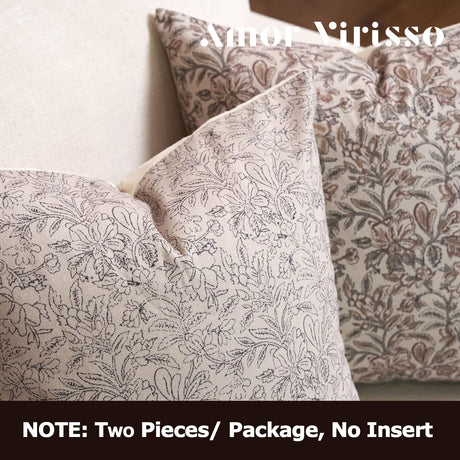 Amor Virisso Floral Throw Pillow Covers 18x18 Set of 2 Vintage Block Print Pillow Covers Decorative Pillow Covers Couch Pillows for Living Room Farmhouse Accent Sofa Pillows, Black/Sand Amor Virisso