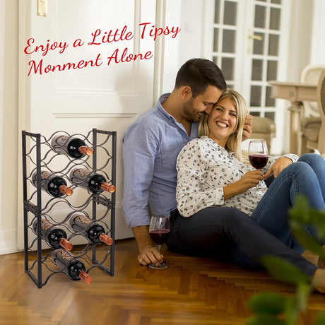 KAHLHAK Countertop Wine Rack - 9 Bottle Freestanding Modern Black Metal Wine Holder - 3 Tier Tabletop Wine Stand for Cabinet, Pantry, Bar - Durable & Space-Saving Wine Storage Organizer (2) KAHLHAK