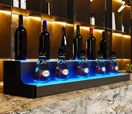 WODRAWER LED Lighted Liquor Bottle Display, 40 Inch 2 Tier Acrylic Bottle Display Rack, Wine Rack Multi-Color Lighting Modes for Home Bar, Party WODRAWER