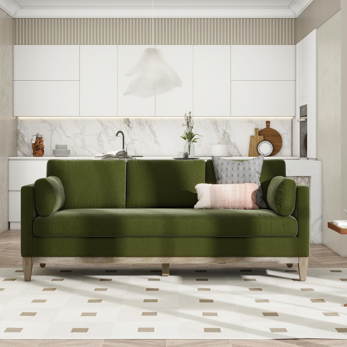 Jennifer Taylor Home Knox 84" Modern Farmhouse Performance Velvet Living Room Sofa Couch Jennifer Taylor Home