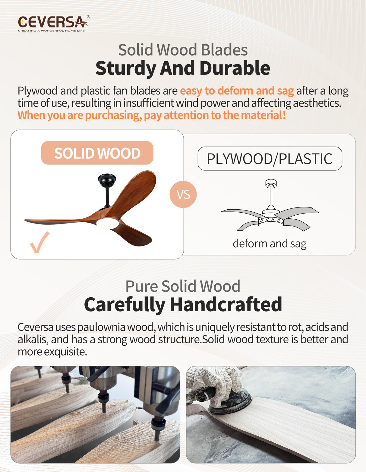 Ceversa 52 Inch Propeller Ceiling Fans with Lights and Remote,3 Blades Wood Rustic Ceiling Fans,Quiet Noiseless DC Motor,Outdoor Modern Ceiing Fans for Farmhouse,Living Room,Bedroom,Indoor,Walnut Ceversa