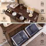 IFBUY Modern Double Tilt-Out Laundry Hamper Cabinet, 20 Gallon Fluted Trash Can Cabinet w/2 Drawers, Wooden Hidden Garbage Can Cabinet w/Laundry Basket, Free Standing for Bathroom and Kitchen, Brown IFBUY