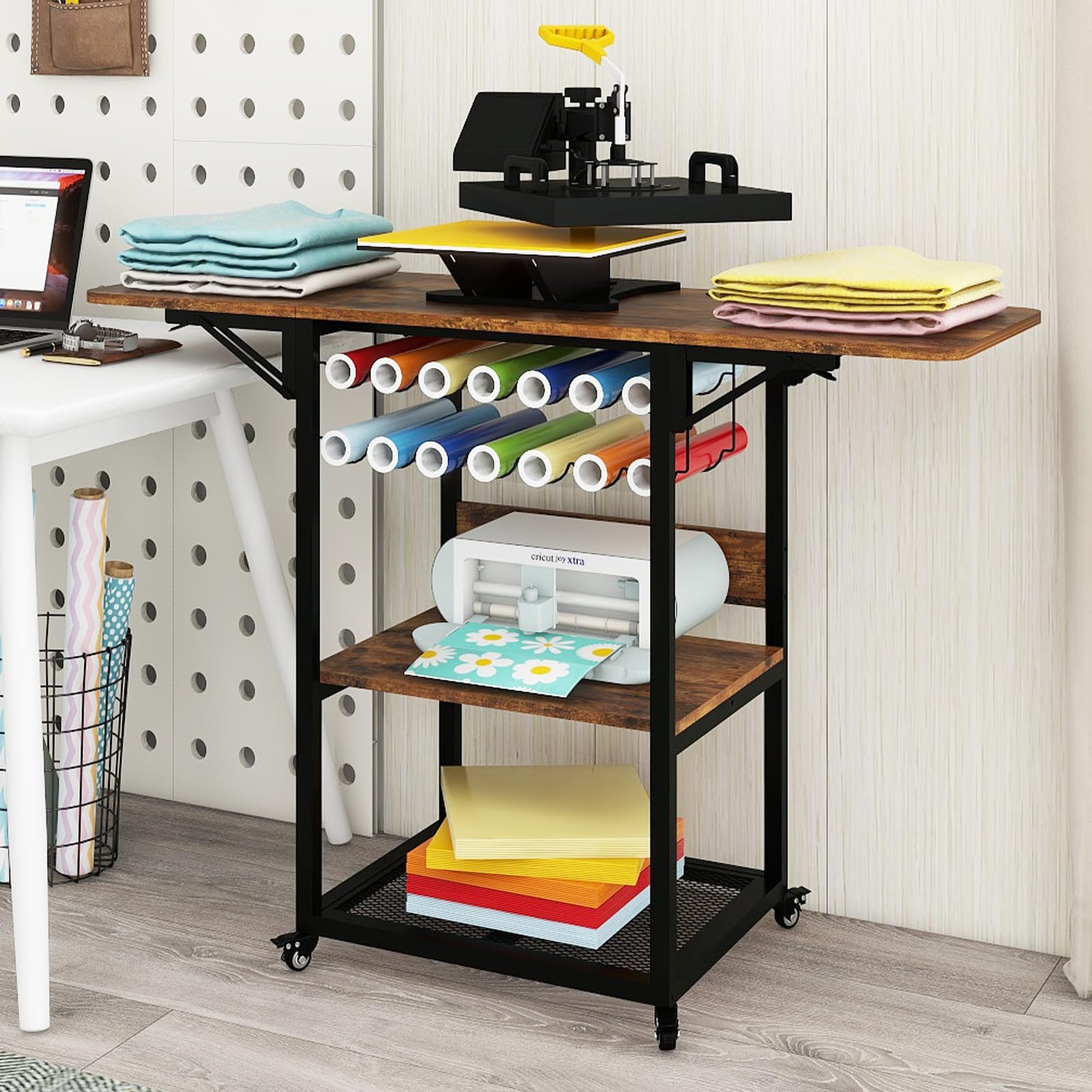 PUNCIA 3 Tier Movable Heat Press Table with Vinyl Roll Holder, Heat ...