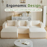 110" Modular Sectional Couch with 2 Movable Ottoman, Cloud Sofa Couches for Living Room, U Shaped Deep Seat Boneless Sofa,Luxury Corduroy Fabric, No Assembly Required White Veloflow