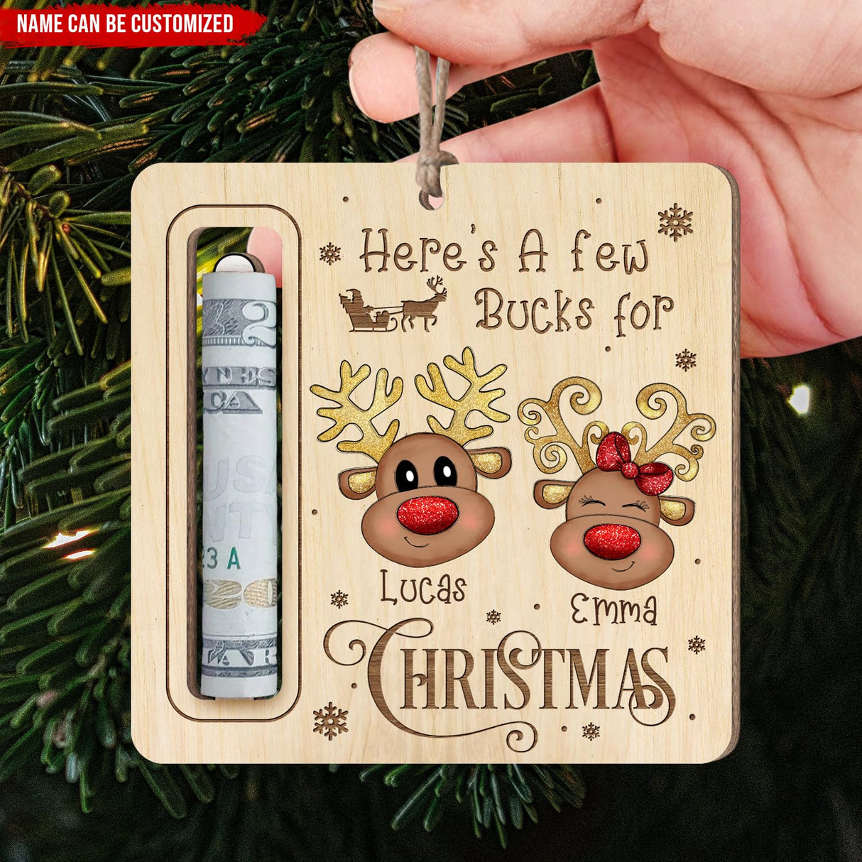 CustomizeAF Christmas Money Holder Ornaments for Gifting Cash - Personalized Christmas Wooden Money Holder, 2023 New Christmas Tree Ornaments, Few Bucks Money Holder Decoration Gifts (ORN159) Customizeaf
