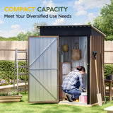 5x3FT Vertical Outdoor Steel Storage Shed, Lockable Doors, Compact Metal Tool Shed for Garden, Backyard, Patio, Utility, and Bike Storage,Brown BreezZ