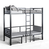 PVWIIK Twin Size Loft Bed with Desk for Dormitory,Living Room,Bedroom,Metal Bed Frame w/Wood Slats Support/Table Sets Transformable to Twin Over Twin Bunk Bed,Black（Cushion Not Included） PVWIIK