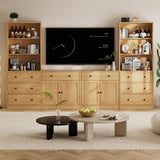 TUSY 4-Piece Large TV Stand with Bookshelves for TVs up to 75", TV Entertainment Center Media Center with Tempered Glass Doors and Shelves, TV Hutch for Living Room White (Wood) TUSY