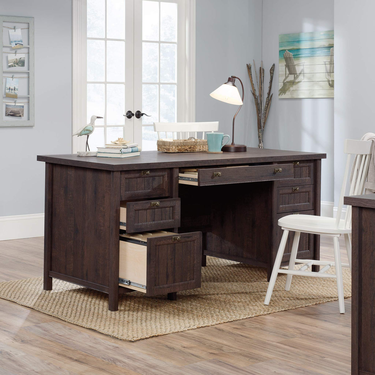 Sauder Costa Executive Desk, W 65.118 X D 29.528 X H 30.00, Coffee Oak finish Sauder