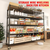 Tioutbot 82.6" H x 59" W Storage Shelves 3300LBS Wire Shelving Rack with Wheels, 5-Tiers Heavy Duty Garage Shelving Metal Storage Shelves with Adjustable Shelf, for Garage Kitchen Pantry Home Tioutbot