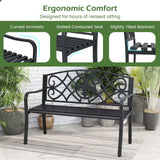 Giantex 50.5” Outdoor Bench with Metal Frame, Floral Design Cast Iron Backrest, Slatted Seat, Adjustable Foot Pads, Load 660Lbs, Garden Bench for Outside Patio Backyard Porch Park, Black Giantex