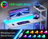 ODK Reversible Gaming Desk with USB Charging Port and LED Lights, 40 Inch Computer Desk with Storage Shelves & Monitor Stand, Writing Study Table for Home Office, Small Space Bedroom, White ODK