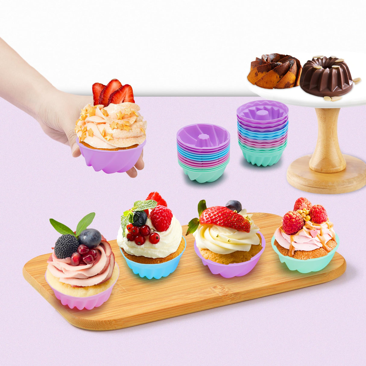 Tongjude 45 Pieces Silicone Loaf Pan for Baking Bread, 4 Cups Silicone Baking Pans Set, Baking Cups, Non-Stick Kitchen Oven Baking Pans, with Measuring Cups and Spoons Set, Grey Tongjude