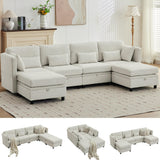 Korser 112" Modular Sectional Sofa with Storage, U Shaped Sectional Sofa for Living Room, Convertible Cloud Sectional Couch with Chaise, 6 Seat Couch with Cushions, Adjustable Backrest Design, Beige Korser