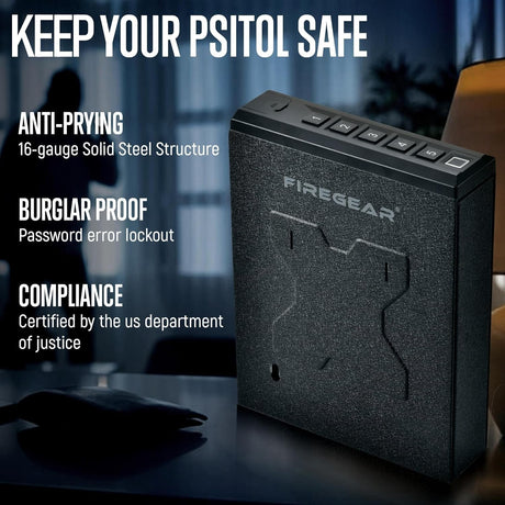 FIREGEAR Gun Safe Biometric Pistol Safe, Quick Access Handgun Safe, Safes for Handgun with Fingerprint, PIN Code, KEY, Mounted Nightstand and Gun Lock FIREGEAR