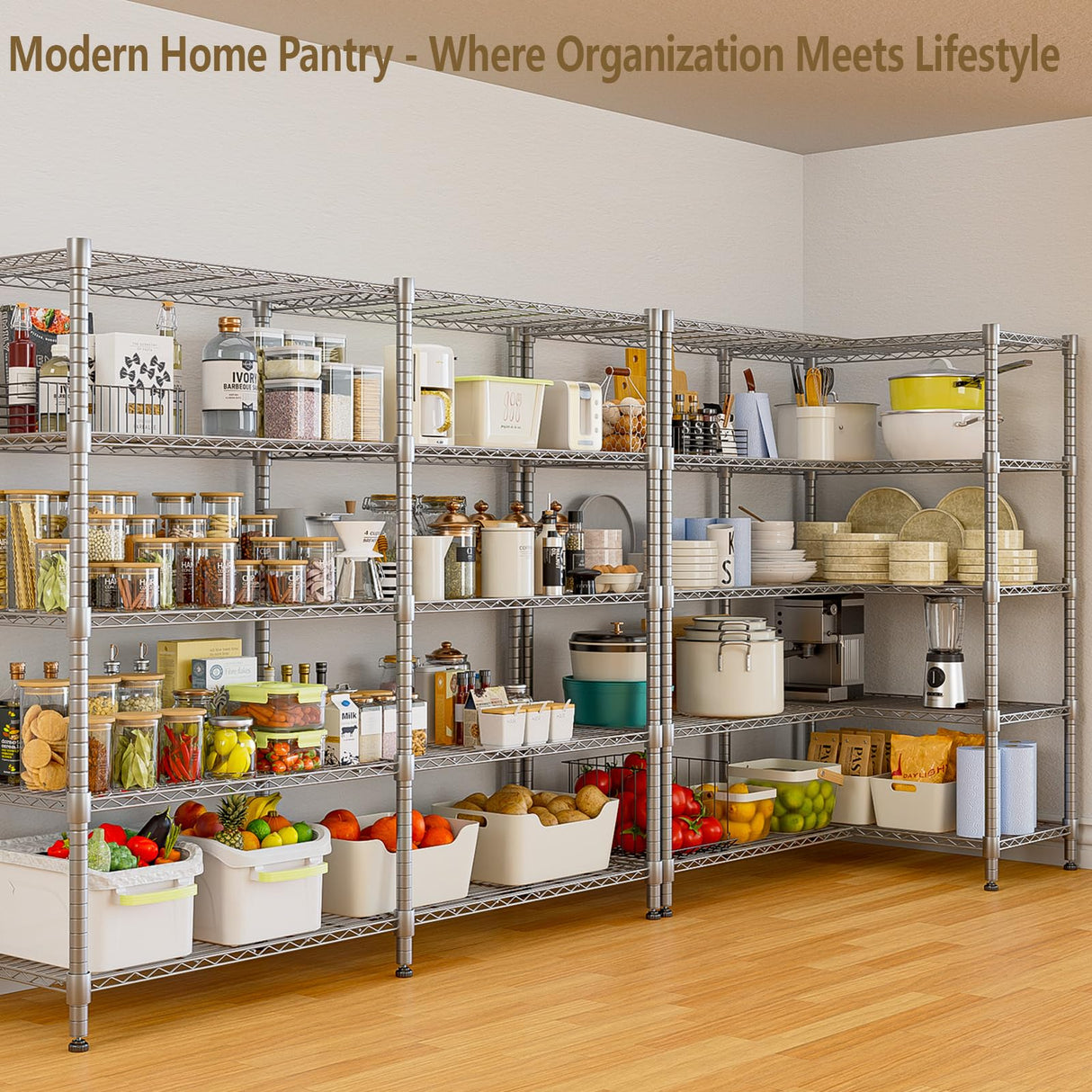 Himimi Storage Shelves-5 Tier Heavy Duty Wire Shelving Unit with Leveling Feet, 1500LBS Adjustable Metal Shelves Organizer for Kitchen Garage Pantry Laundry, 60" W*14" D*72" H, Silver Himimi